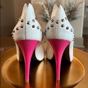 White / Pink Heeled Peep-toe Stilettos
